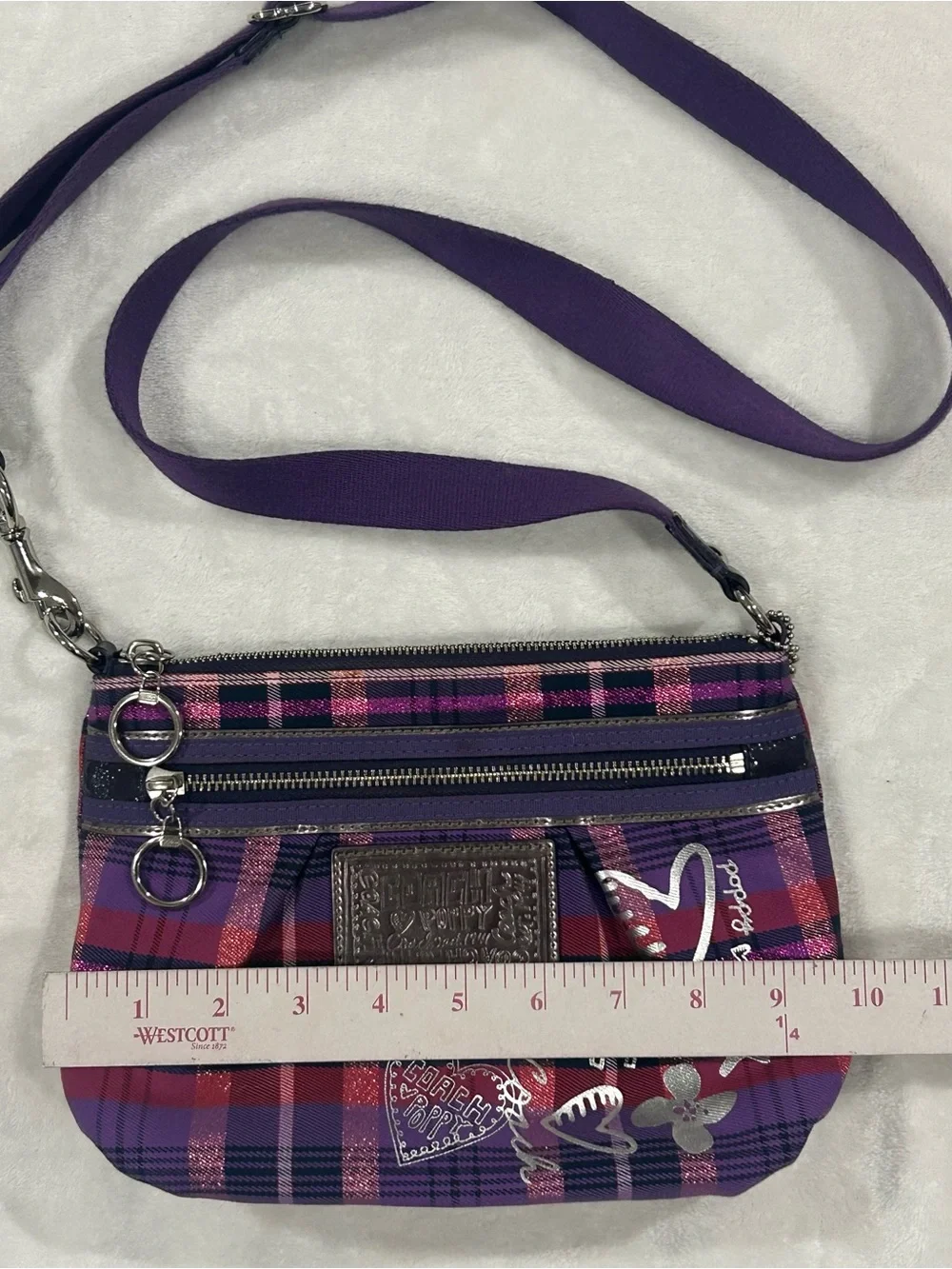 Coach Poppy tartan plaid crossbody bag purple vintage purse